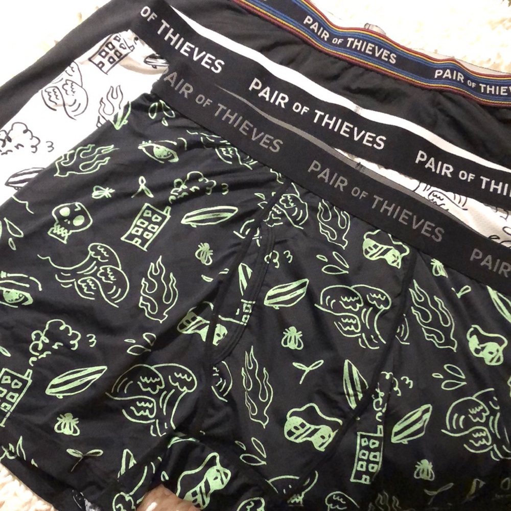 🚨B2G1 New PAIR OF THIEVES Black Neon Green Gray Boxer Briefs (Lot of 3)